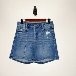 Judy Blue High Rise Front Seam Distressed Denim Jean Shorts Women’s Size Large